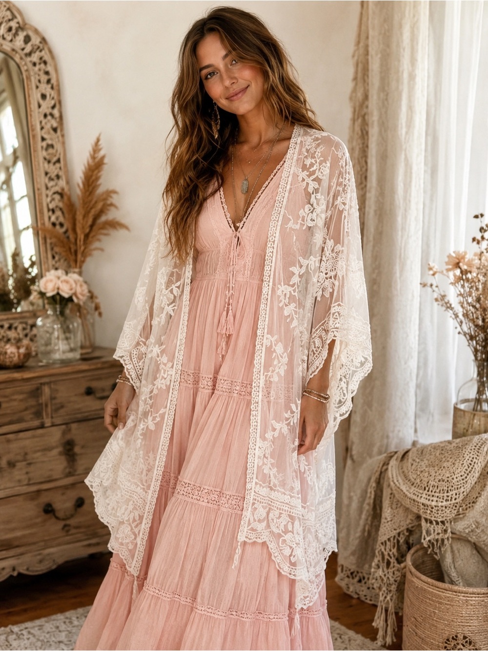 Delicate White Lace Kimono Robe - Women Intimates & Sleepwear